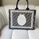 Dior Medium Book Tote Blue Oblique Embroidery With White Medaillon
