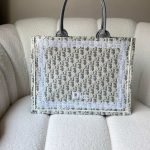 Dior Medium Book Tote Gray Oblique Embroidery With White Lace Frame