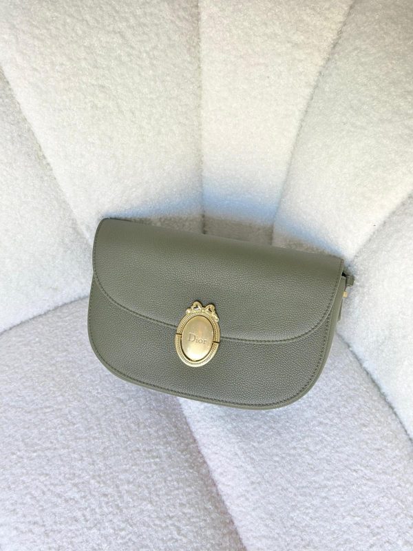 Dior Medium Khaki Medaillon Flap Bag Grained Calfskin