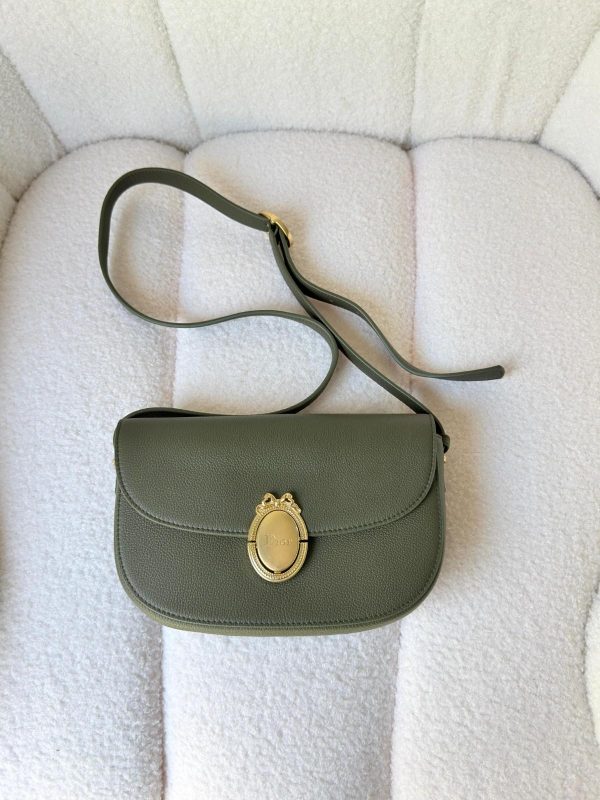 Dior Medium Khaki Medaillon Flap Bag Grained Calfskin