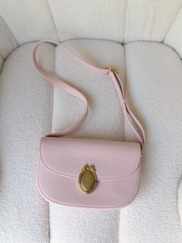 Dior Medium Rose Tendre Medaillon Flap Bag Grained Calfskin