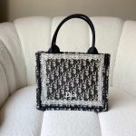 Dior Small Book Tote Blue Oblique Embroidery With White Lace Frame