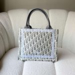 Dior Small Book Tote Gray Oblique Embroidery With White Lace Frame