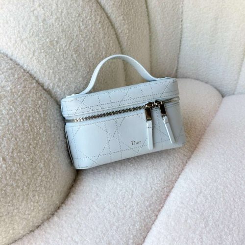 Dior Trianon Soft Vanity Mini Bag Baby Blue Flat Macrocannage Lambskin