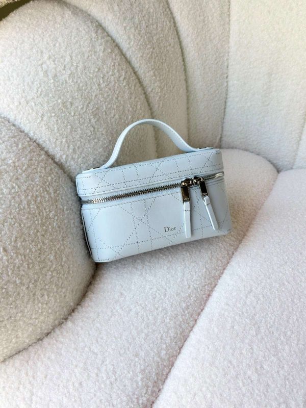 Dior Trianon Soft Vanity Mini Bag Baby Blue Flat Macrocannage Lambskin