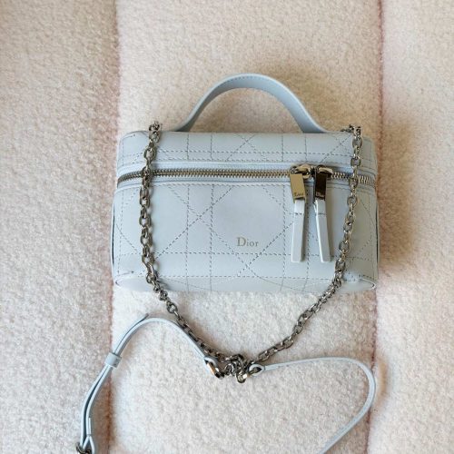Dior Trianon Soft Vanity Mini Bag Baby Blue Flat Macrocannage Lambskin