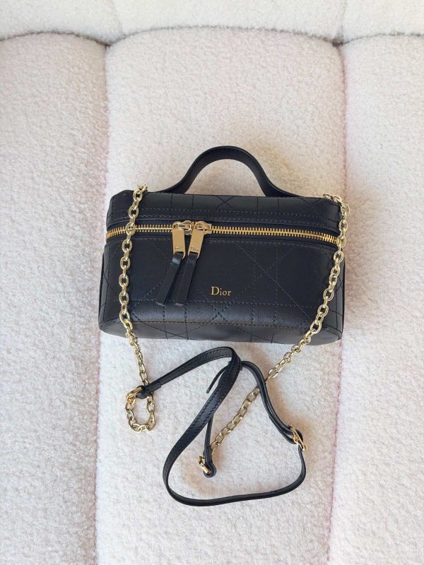 Dior Trianon Soft Vanity Mini Bag Black Flat Macrocannage Lambskin