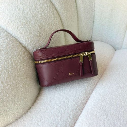 Dior Trianon Soft Vanity Mini Bag Burgundy Flat Macrocannage Lambskin