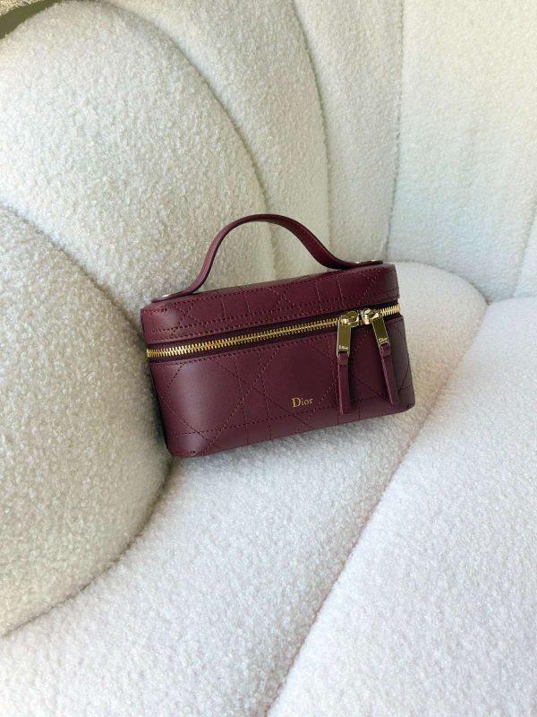 Dior Trianon Soft Vanity Mini Bag Burgundy Flat Macrocannage Lambskin