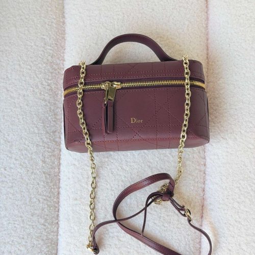Dior Trianon Soft Vanity Mini Bag Burgundy Flat Macrocannage Lambskin