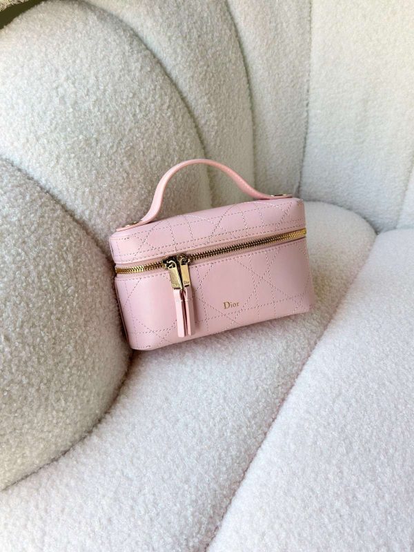 Dior Trianon Soft Vanity Mini Bag Soupir Pink Flat Macrocannage Lambskin