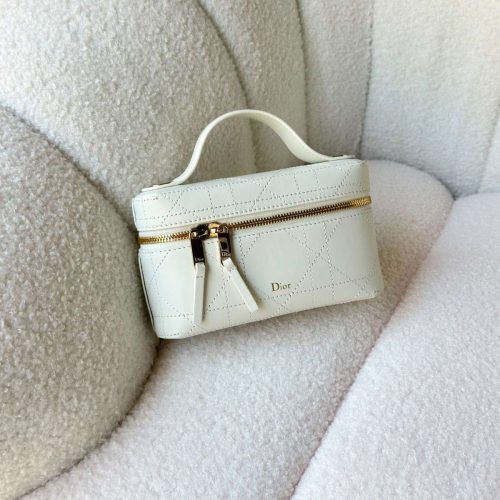 Dior Trianon Soft Vanity Mini Bag White Flat Macrocannage Lambskin