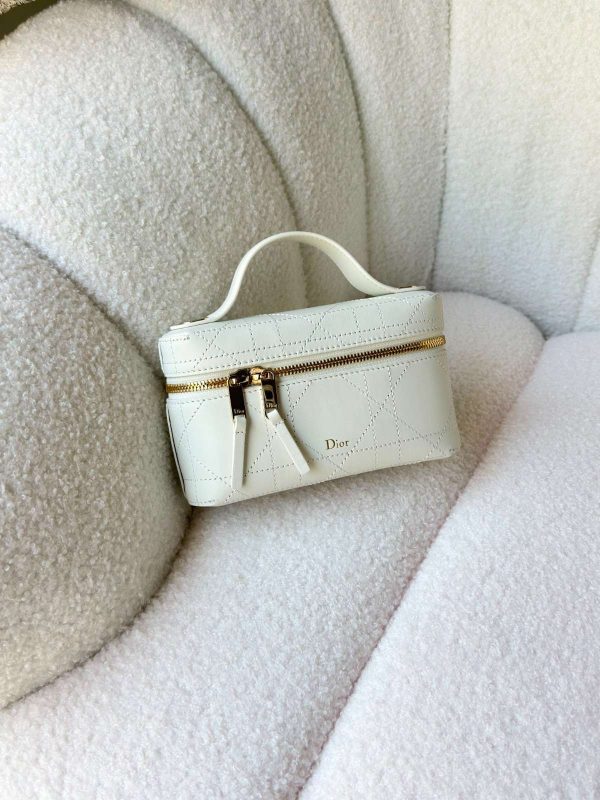 Dior Trianon Soft Vanity Mini Bag White Flat Macrocannage Lambskin