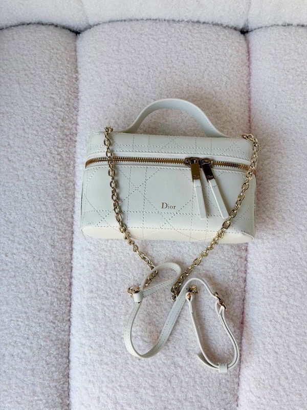 Dior Trianon Soft Vanity Mini Bag White Flat Macrocannage Lambskin