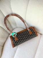 Goyard Goyardine Canvas Bonbonniere Bag Baguette Shape Black And Tan