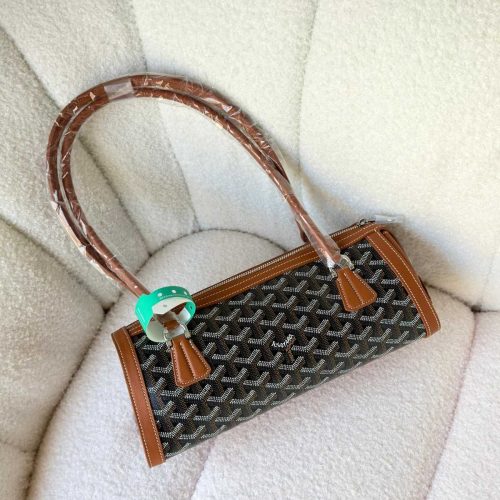 Goyard Goyardine Canvas Bonbonniere Bag Baguette Shape Black And Tan