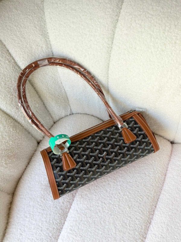 Goyard Goyardine Canvas Bonbonniere Bag Baguette Shape Black And Tan