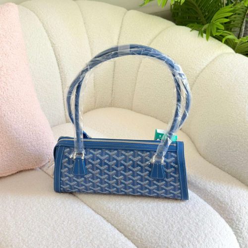 Goyard Goyardine Canvas Bonbonniere Bag Baguette Shape Blue