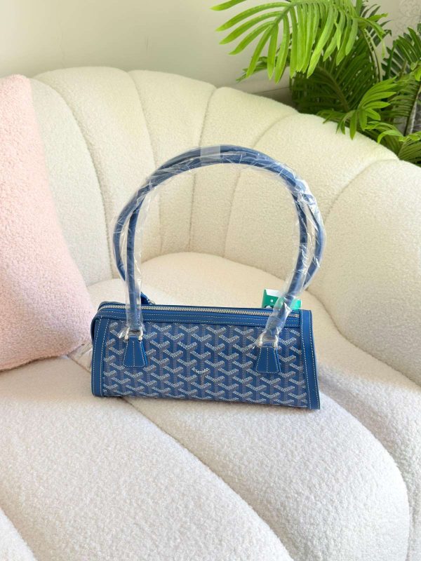 Goyard Goyardine Canvas Bonbonniere Bag Baguette Shape Blue