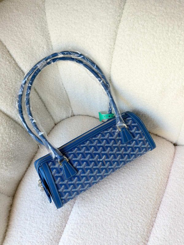 Goyard Goyardine Canvas Bonbonniere Bag Baguette Shape Blue