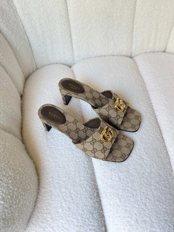 Gucci Double G Slide Sandals Beige GG Canvas