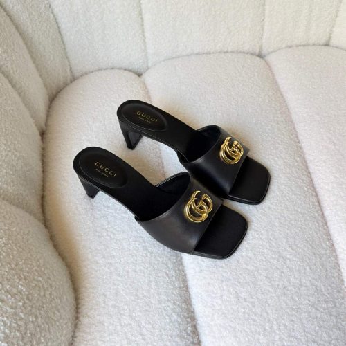 Gucci Double G Slide Sandals Black Leather