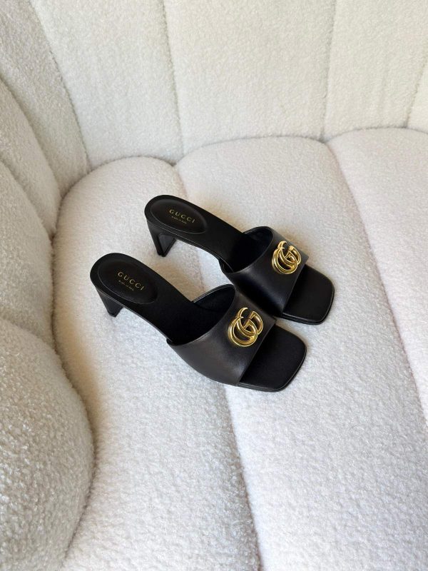 Gucci Double G Slide Sandals Black Leather