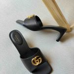 Gucci Double G Slide Sandals Black Leather