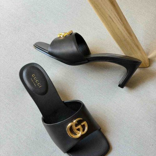 Gucci Double G Slide Sandals Black Leather