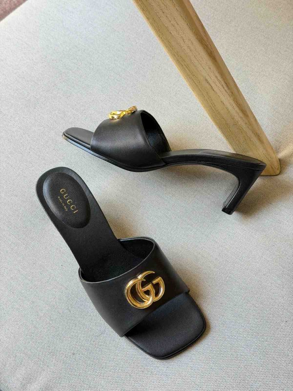 Gucci Double G Slide Sandals Black Leather
