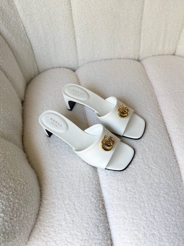 Gucci Double G Slide Sandals White Leather