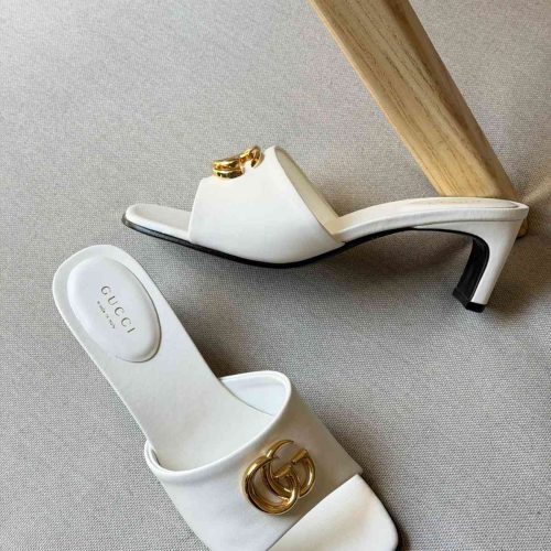 Gucci Double G Slide Sandals White Leather