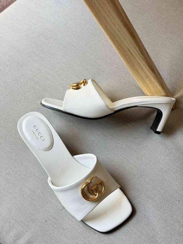 Gucci Double G Slide Sandals White Leather