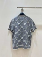 Gucci Short Sleeve GG Jacquard Wool Bouclé Tops Grey