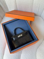 Hermes Kelly Mini Black Shiny Alligator Palladium Hardware