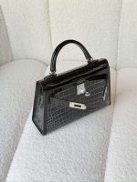 Hermes Kelly Mini Black Shiny Alligator Palladium Hardware