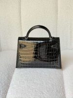 Hermes Kelly Mini Black Shiny Alligator Palladium Hardware