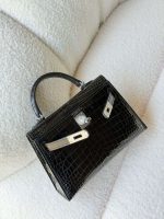 Hermes Kelly Mini Black Shiny Alligator Palladium Hardware