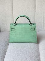 Hermes Kelly Mini Vert D'Eau Shiny Alligator Palladium Hardware