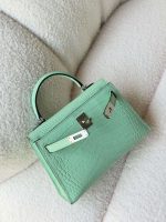Hermes Kelly Mini Vert D'Eau Shiny Alligator Palladium Hardware