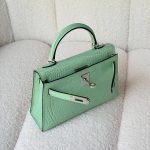 Hermes Kelly Mini Vert D'Eau Shiny Alligator Palladium Hardware