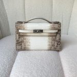 Hermes Pochette Matte Himalaya Niloticus Crocodile Palladium Hardware