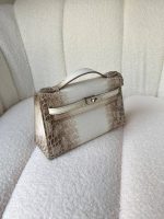 Hermes Pochette Matte Himalaya Niloticus Crocodile Palladium Hardware