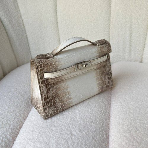 Hermes Pochette Matte Himalaya Niloticus Crocodile Palladium Hardware