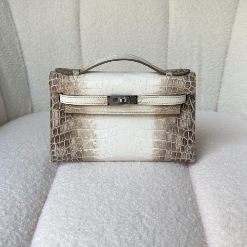 Hermes Pochette Matte Himalaya Niloticus Crocodile Palladium Hardware
