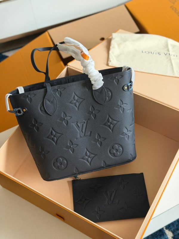 Louis Vuitton Neverfull MM Black Monogram Empreinte Leather Tote Bag