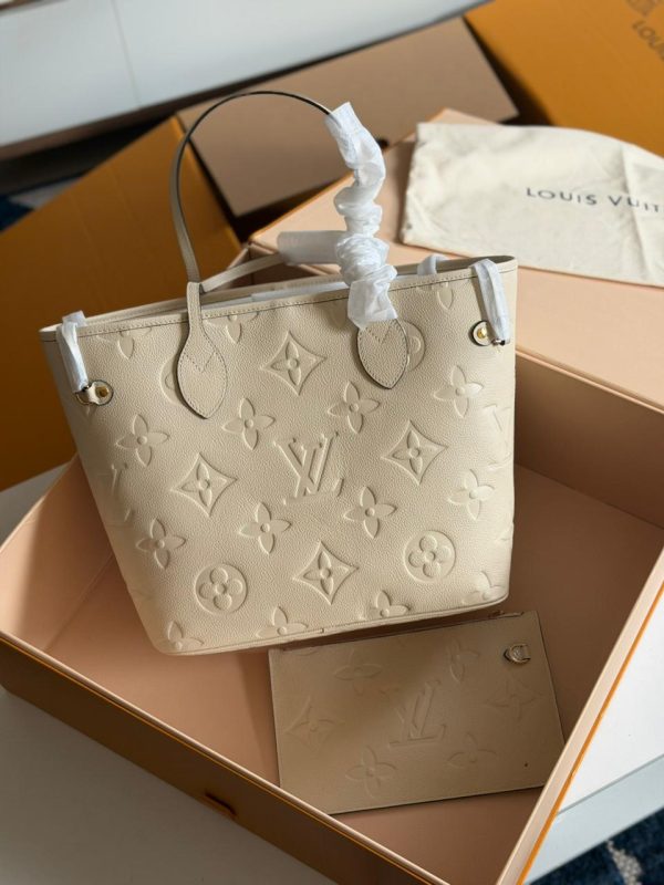 Louis Vuitton Neverfull MM Creme Monogram Empreinte Leather Tote Bag