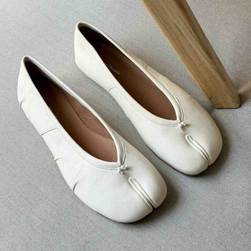 Maison Margiela White Tabi Ballerina Leather Flats