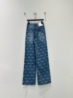 Miu Miu Logo Print Wide Leg Blue Jeans