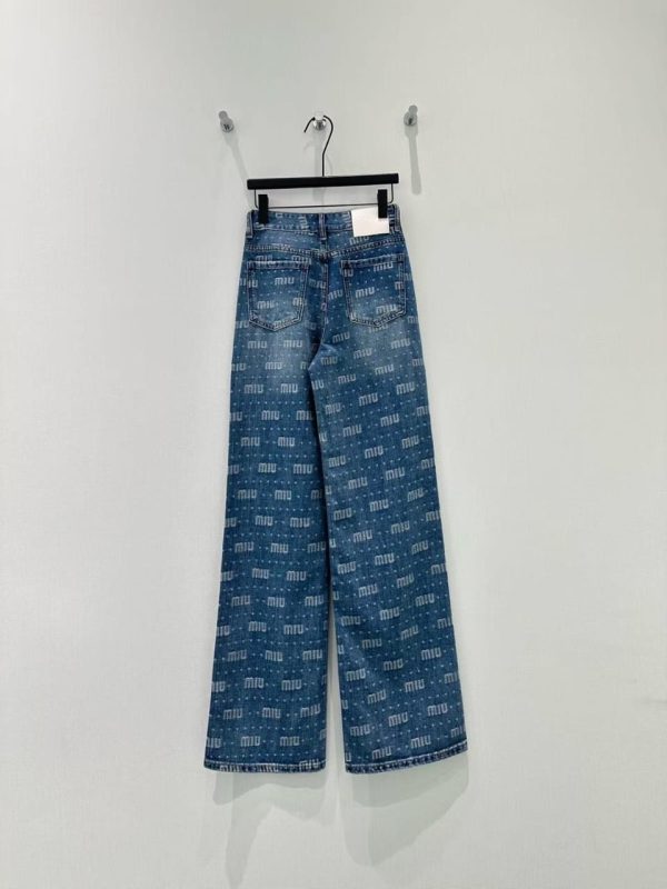 Miu Miu Logo Print Wide Leg Blue Jeans